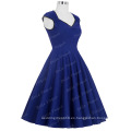 Belle Poque Stock Retro Vintage sin mangas con cuello en V Nylon-Algodón vestido de fiesta azul 50s CL008952-3